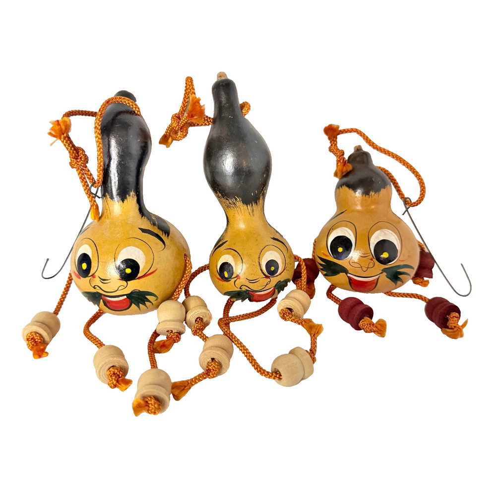 Japanese Hyotan Gourd Daruma Doll Figure Set of 3 Shelf Sitters Hangers